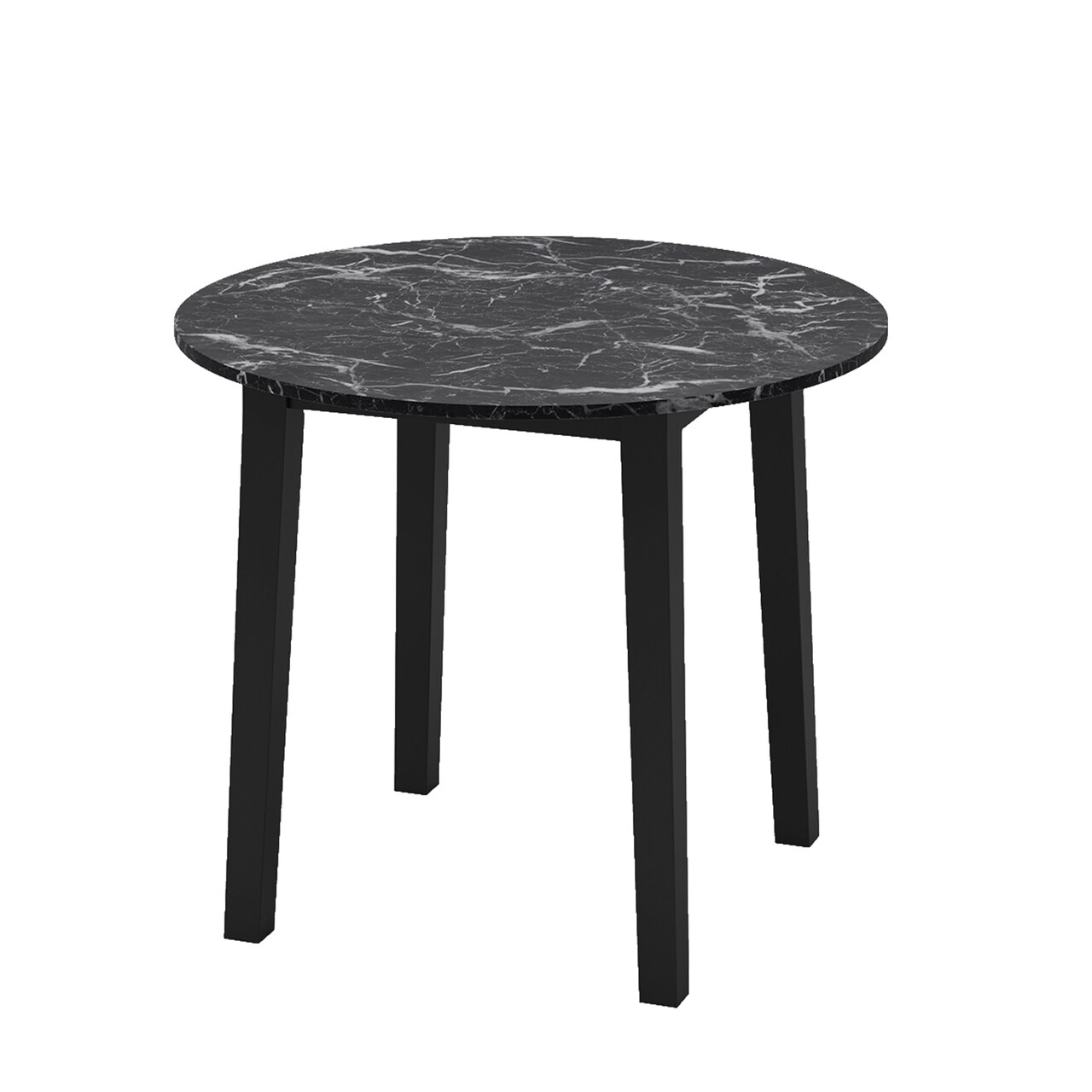 Rubber Wood Round Dining Table with Marble Top, Safe Corners and Easy Assembly